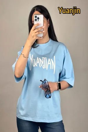 عکس متغیر آبی تیشرت باکسی طرح Yuanjian
